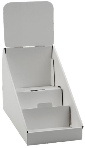 Cardboard Display, 2 Tiers, Removable Header, 12 CDs/10 DVDs - White
