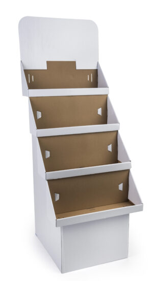 Cardboard Display for Floor, 4 Tiers, Removable Header - White