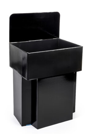 Cardboard Dump Bin for Floor, Removable Header - Black
