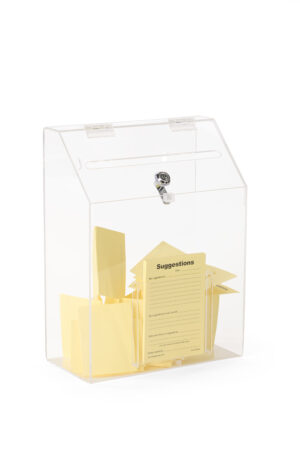 Clear Acrylic Suggestion Box, Front Pocket, Wall Mount or Tabletop - Clear