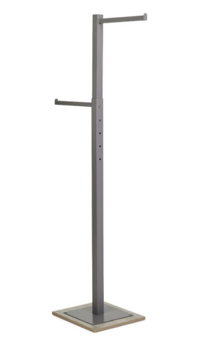 Clothing Rack w/ Steel Hanging Bars, Wood Grain MDF Base u0026 Height Adjustable - Gray