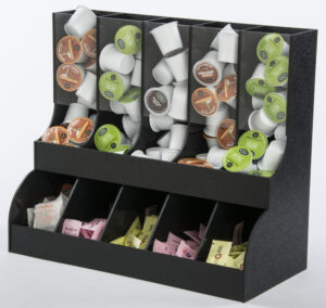Coffee Station Organizer, 10 Compartments w/ Clear Front, Tabletop - Black