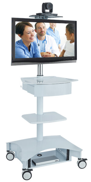 Computer Cart for (1) 37” Screen, Surge Protector, Height Adjustable u0026 Drawer - White