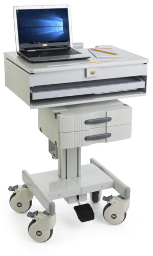 Computer Cart w/ Height Adjustable Pedal, 3 Drawers u0026 CPU Holder - Gray