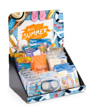 Countertop Cardboard Display, Single Tier, Removable Header, Custom Graphics
