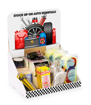 Countertop Cardboard Display, Single Tier, Removable Header, Custom Graphics