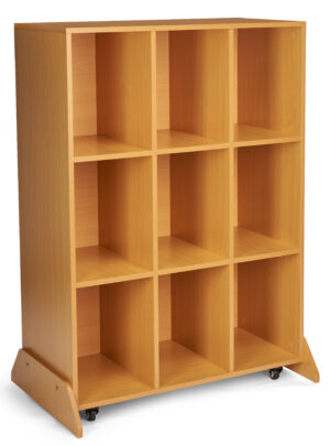 Cubby Storage Stand w/ Wheels, Dry Erase Board Back, 9 Compartments - Beech Wood