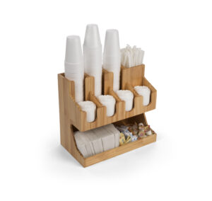 Cup, Lid, Straw, Napkin u0026 Condiment Organizer, 11 Compartments, Tabletop - Pine