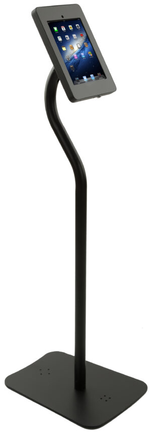 Curved iPad Floor Stand with Locking Enclosure, Tilting u0026 Rotating Bracket - Black