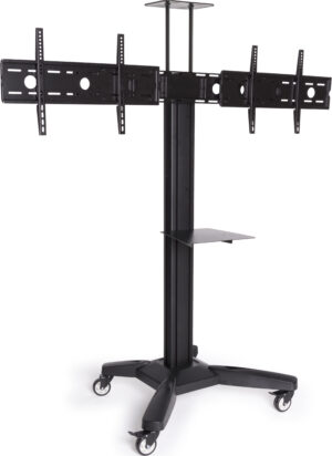 Dual TV Stand, Fits (2) Monitors 37”-60” Side by Side, Adjustable - Black