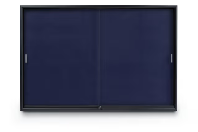 72 x 48 Enclosed Bulletin Board w/ Sliding Doors, Locking - Black with Blue Fabric - Image 2