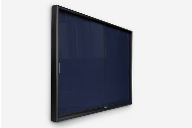 72 x 48 Enclosed Bulletin Board w/ Sliding Doors, Locking - Black with Blue Fabric - Image 4