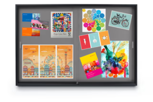 72 x 48 Enclosed Bulletin Board w/ Sliding Doors, Locking - Black with Gray Fabric