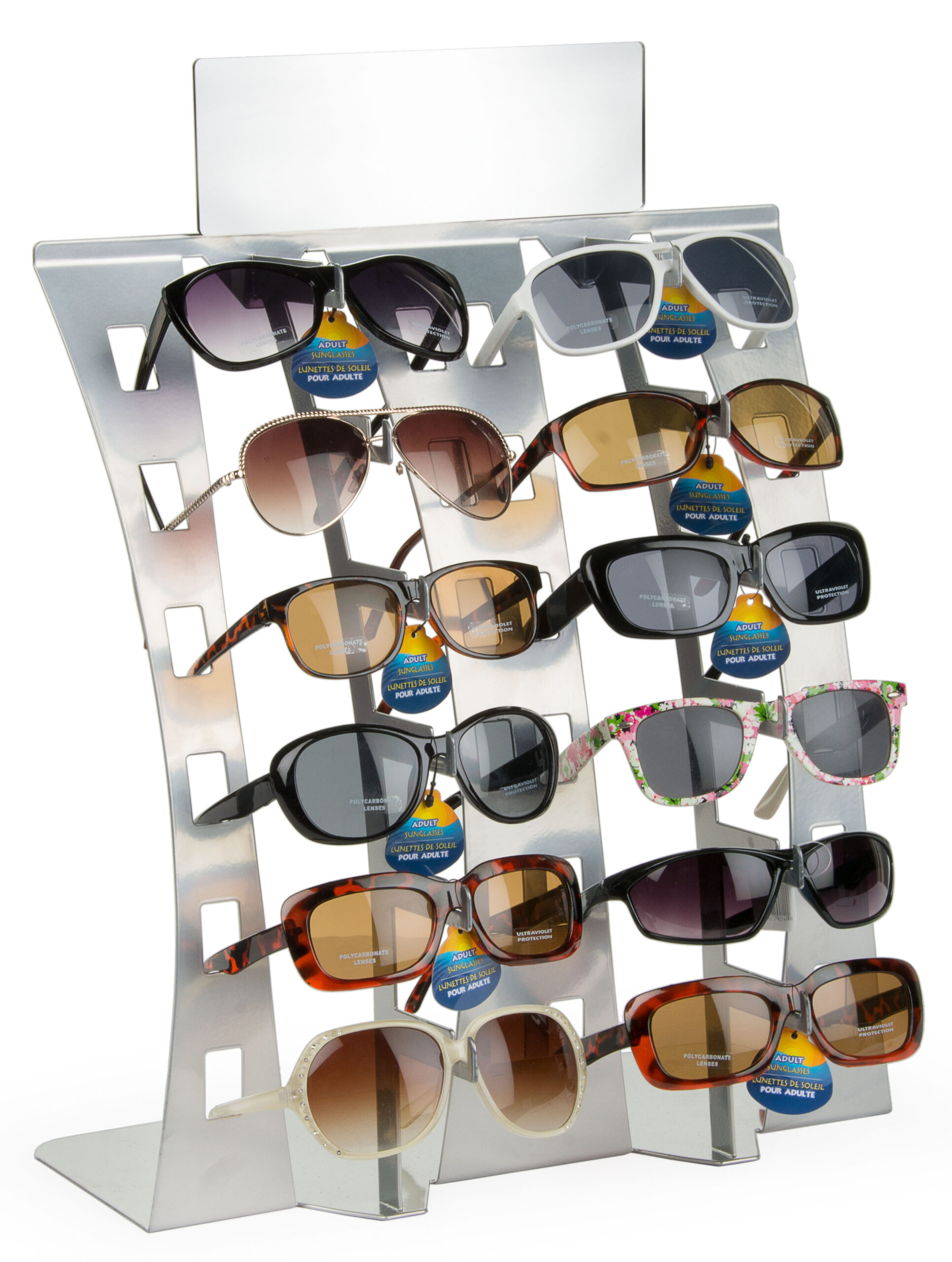 Eyeglass Display, Countertop, Holds 12 Pairs - Silver