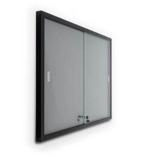 60 x 36 Enclosed Bulletin Board with 2 Locking Sliding Doors - Black with Gray Fabric