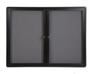 48 x 36 Enclosed Bulletin Board with 2 Locking Doors - Black with Gray Fabric
