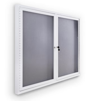 48 x 36 Enclosed Bulletin Board with 2 Locking Swing Doors - White with Gray Fabric