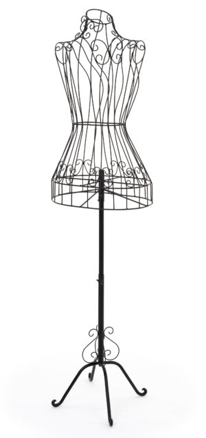 Female Dress Form w/ Decorative Metal Wire Construction, Adjustable Height - Black