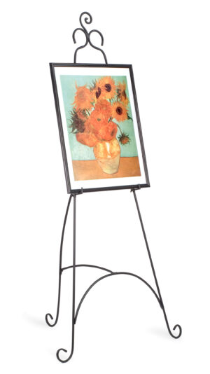 Floor Easel with Ornate Details, Height Adjustable Hooks, 18 x 76 inches - Black