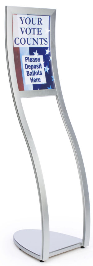 Floor Stand Poster Holder, Curved Frame, Non-Glare Lens