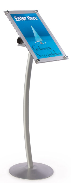 Floor Standing Menu Stand, Angled Frame, Curved Post