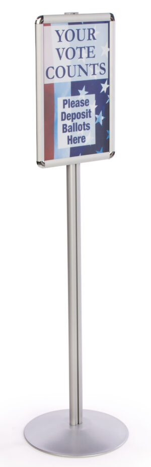 Floor Standing Menu Stand, Snap Open Frame, Adjustable Height - Silver