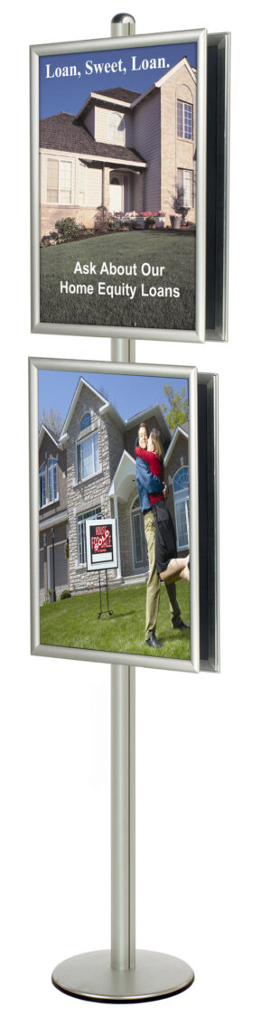 Floor Standing Poster Holder, 4 Snap Frames, Double-Sided - Silver