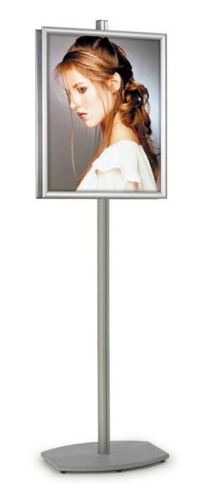 Floor Standing Poster Holder, Snap Frame, Single-Sided - Silver