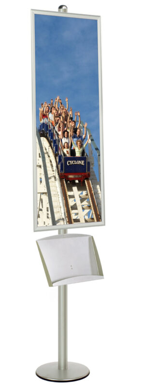 Floor Standing Poster Holder with Literature Tray, Round Base