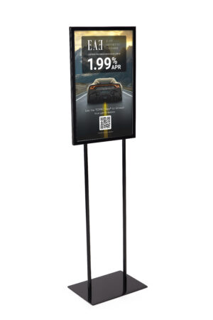 Floor Standing Poster Stand, Top Insert, Double-Sided, Metal - Black