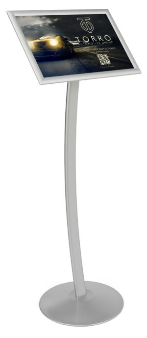 Floor Standing Sign Holder, Snap Open Frame, Curved Post