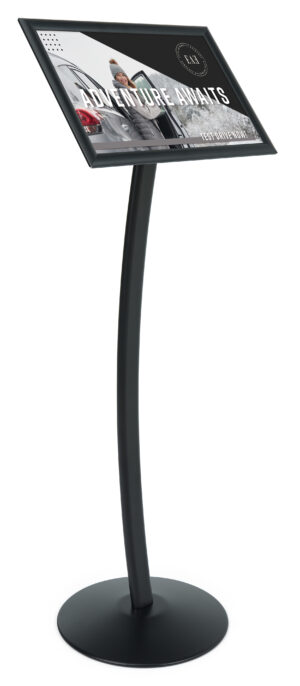 Floor Standing Sign Holder, Snap Open Frame, Curved Post