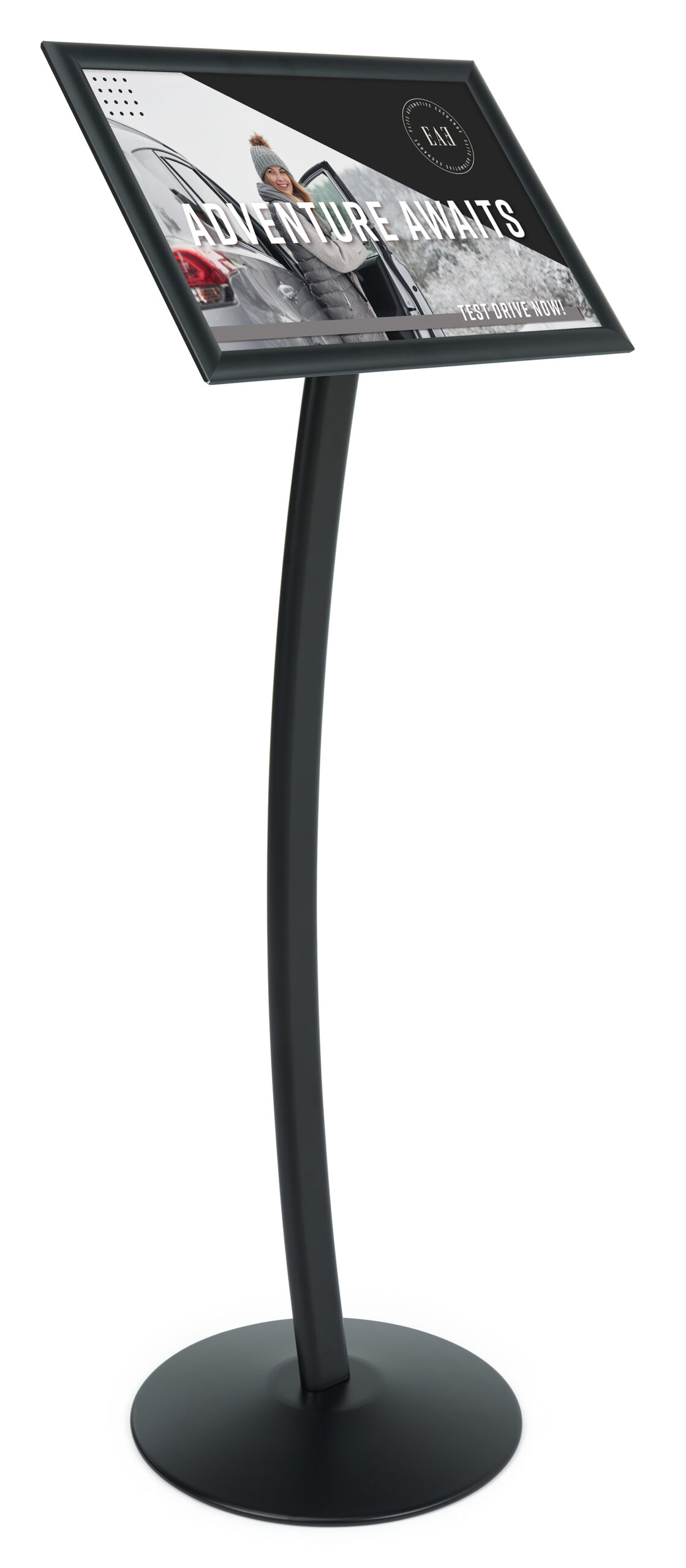 Floor Standing Sign Holder, Snap Open Frame, Curved Post