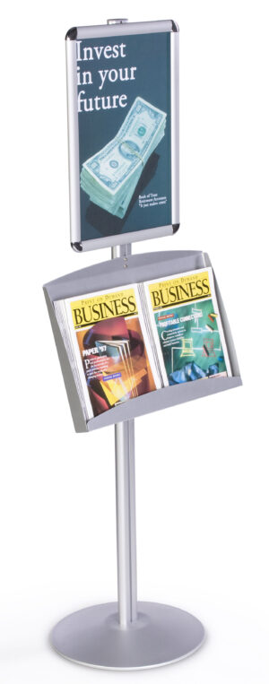 Floor Standing Sign Holder w/ Snap Frame, Literature Tray, 18.3