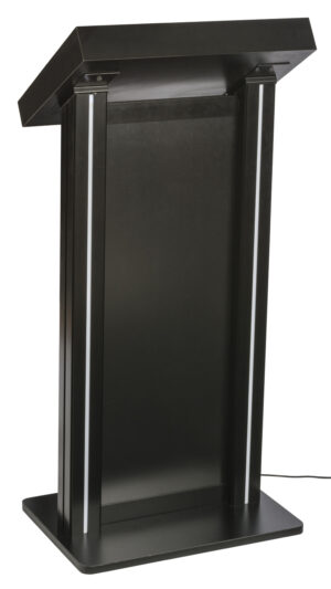 Illuminated Podium for Floor, Side Lights, Pull-Out Drawer - Black