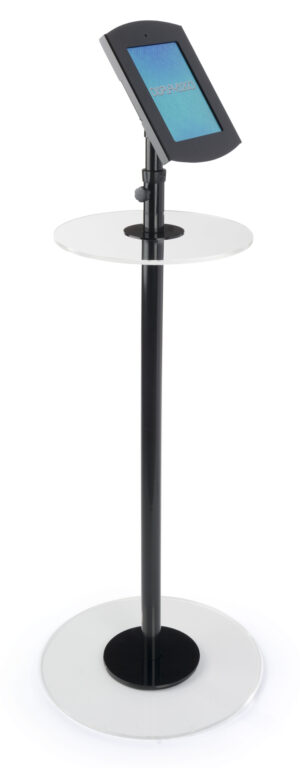 iPad Floor Stand w/ Locking Enclosure, Rotating Bracket u0026 Acrylic Tabletop - Black