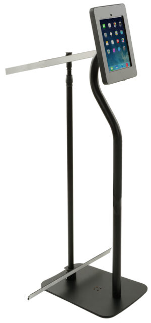 iPad Floor Stand with Locking Enclosure u0026 33”w Banner Rails - Black