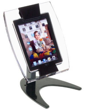 iPad Holders w/ Acrylic Enclosure, Tilting Bracket - Black, Non-Locking