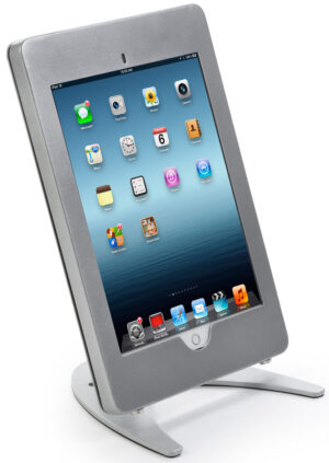 iPad Pro Desktop Stand, Locking Enclosure w/ Exposed Home Button - Silver