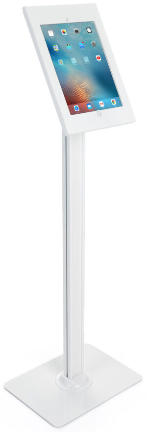 iPad Pro Floor Stand, Rotating, Locking Enclosure w/ Exposed Home Button - White