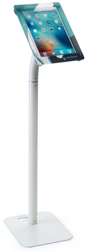 iPad Pro Stand for Floor or Countertop, Custom Enclosure Graphics, Lockable – White