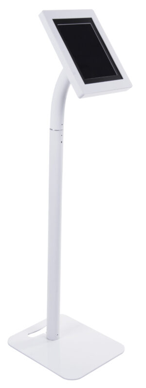 iPad Tablet Floor Stand, Adjustable for Countertop Use, Plastic Enclosure - White