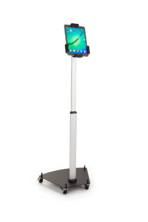 iPad u0026 Tablet Stand w/ Wheels, Adjustable Height, Locking, Tilting Bracket – Silver