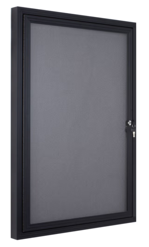 24 x 36 Enclosed Bulletin Board with Locking Door - Black with Gray Fabric