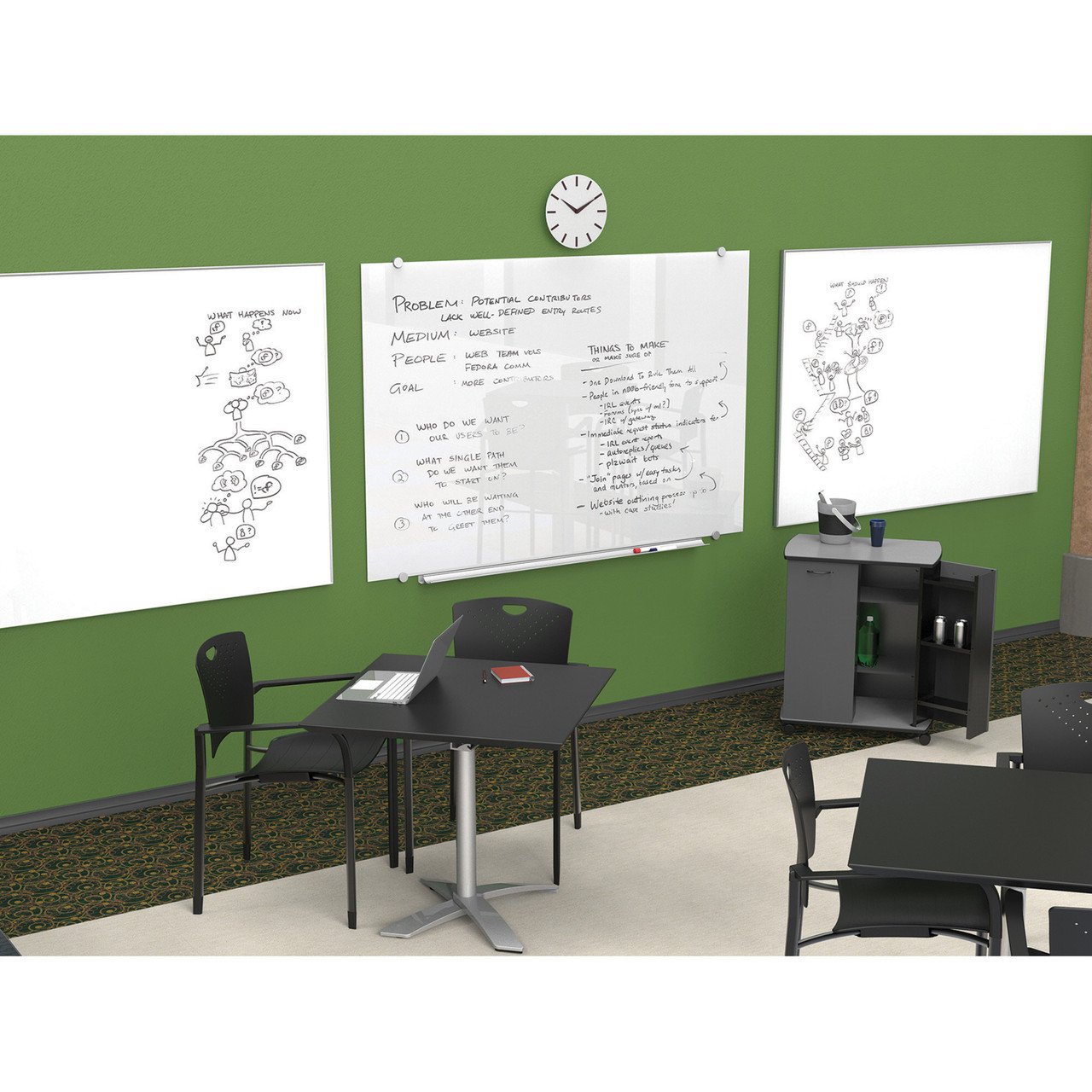 Magnetic Glass Dry Erase Whiteboard - 72"W x 48"H