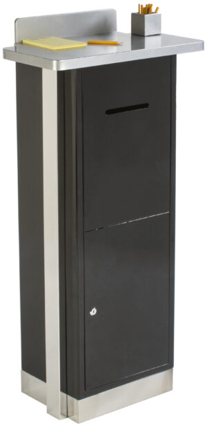 Metal Ballot Box with Lock, Pen Holder, Floor Standing - Black