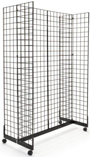 Metal Gridwall Gondola, H Base, 24 x 72 Panels, Wheels - Black