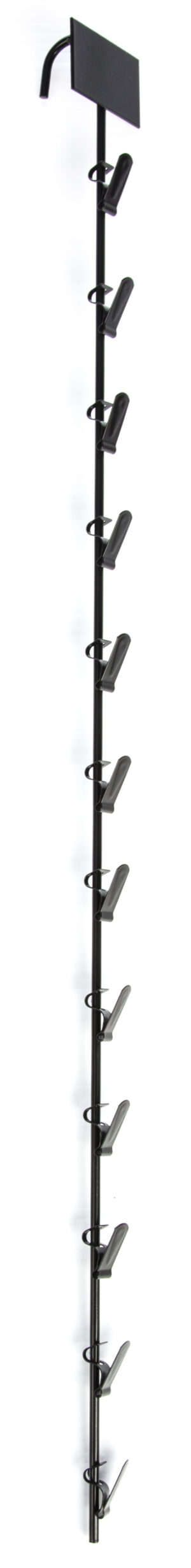 Metal Hanging Clip Merchandiser with Header, 12 Clamps per Strip, Set of 25 - Black