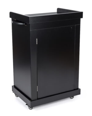 Mobile Lectern with Enclosed Cabinet, Pull-out Shelf, Locking Wheels - Black