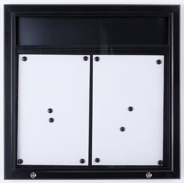 Enclosed Bulletin Board for (2) 11 x 17 Signs, Outdoor Use, Magnetic, Header - Black